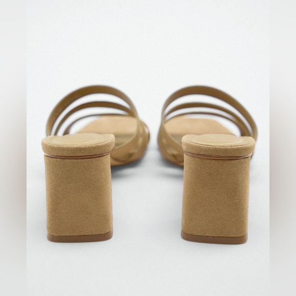 NWT. Zara Tan Split Suede Middle Heel Strappy Sandals. Size 9. - Picture 8 of 11
